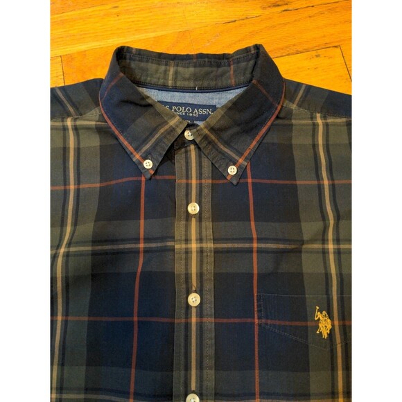 US POLO ASSN Mens Green Blue Plaid Button Down Shirt Long Sleeve Logo Sz LT Tall - Picture 5 of 9